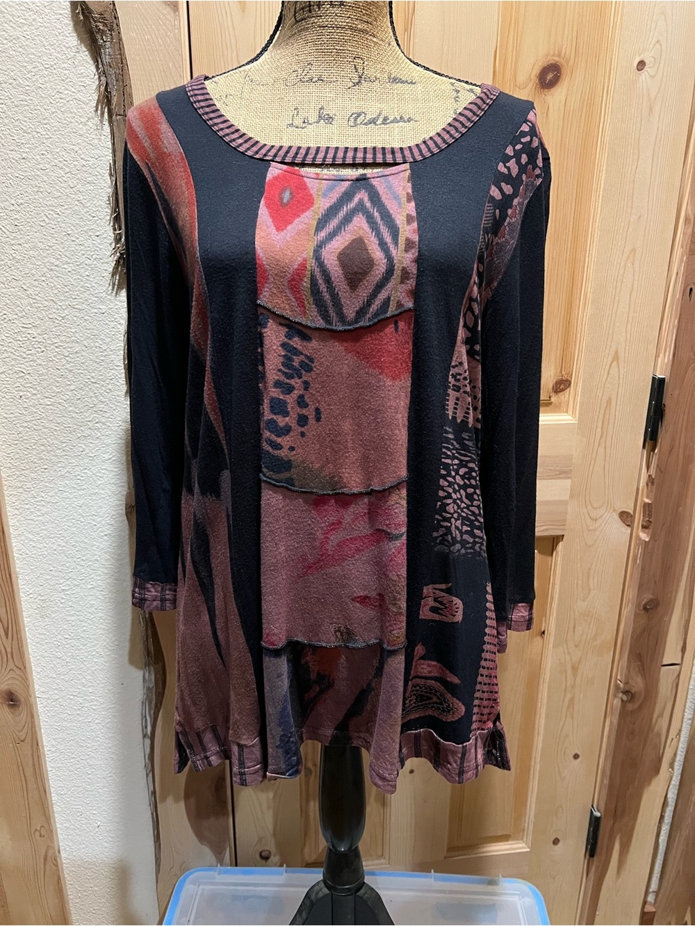 Parsley & Sage Black Tunic with Rust & Mauve Patchwork